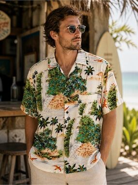 Pineapple Connection Hawaiian Shirt Men M 100% Rayon Tropical Beach Aloha Print